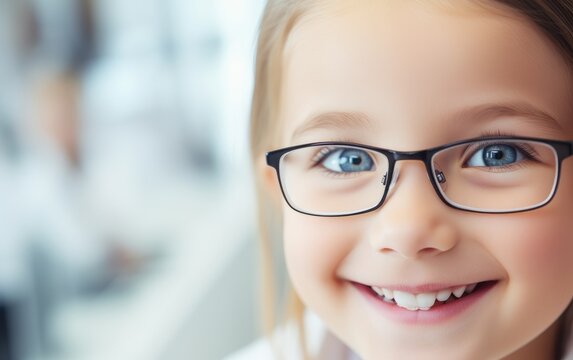 young girl trying new glasses 