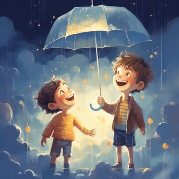 illustration of a children's with a cloud raining above his head