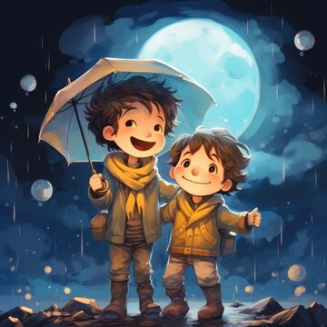 illustration of a children's with a cloud raining above his head