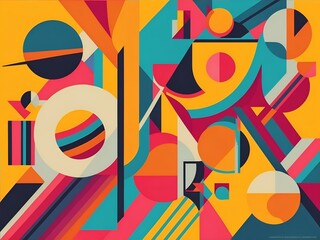 Abstract line geometric shapes colorful design, retro elements