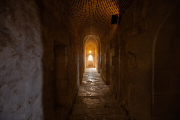 Architecture details of Citadel of Qaitbay building ancient fort at Mediterranean sea coast, in Alexandria, Egypt