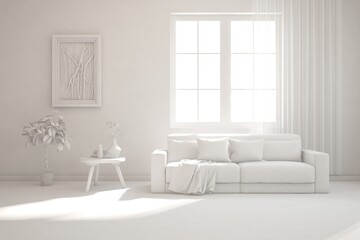 Grey interior desigh concept with furniture. 3D illustration