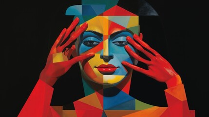 abstract geometry shape portrait of a person, colorful image. cubism