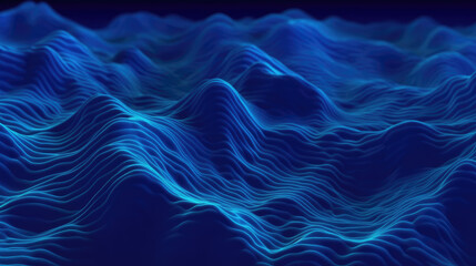 A captivating blue 3D topographic line contour map background with fluid, wave-like patterns, offering a visually engaging geospatial aesthetic.