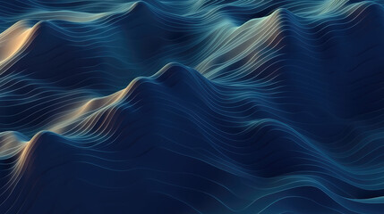 A captivating blue 3D topographic line contour map background with fluid, wave-like patterns, offering a visually engaging geospatial aesthetic. - obrazy, fototapety, plakaty