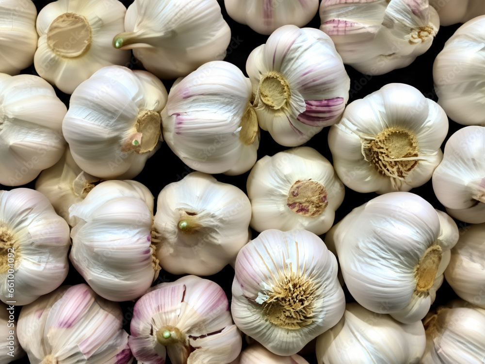 Sticker white and white garlic in market