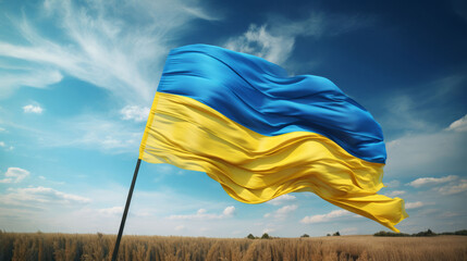 Ukraine flag in the wind. Symbol for patriotism, freedom, and politics concept
