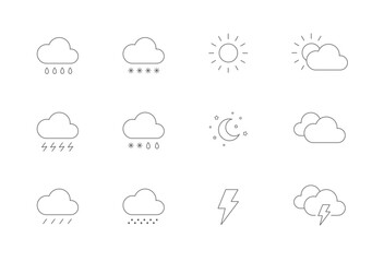 Weather icon set. Clouds, sun, moon, lightning