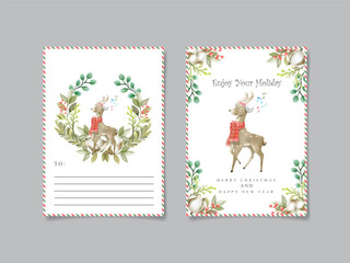 cute christmas scene with winter town and characters watercolor postcard