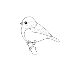 Titmouse. Black and white illustration. Sketch. Simple coloring book for children.