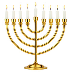 Hanukkah menorah with burning candles isolated on transparent background. AI generative - obrazy, fototapety, plakaty