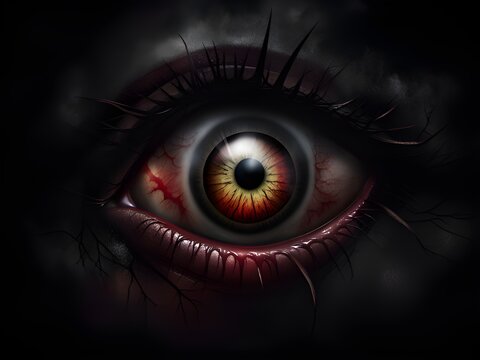 illustration of a evil human eye with red blood