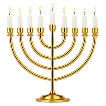 Hanukkah menorah with burning candles isolated on transparent background. AI generative