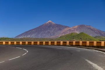 Poster de jardin les îles Canaries Teide volcano in Tenerife - a dangerous winding road to the top of the volcano