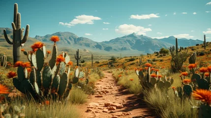 Foto op Canvas Orange desert with green cactuses , Background Image,Desktop Wallpaper Backgrounds, HD © ACE STEEL D