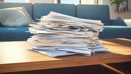 Paperwork office business pile stacked papers - obrazy, fototapety, plakaty