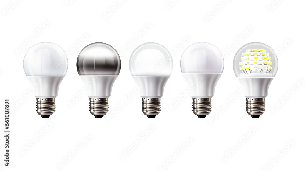 Wall mural Collection of modern led light bulb on transparent background