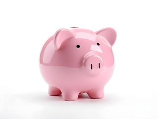 Pink piggy bank isolated on white background. Financial and business saving money concept