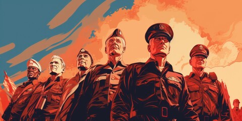 Photo of a group of military men standing together - obrazy, fototapety, plakaty