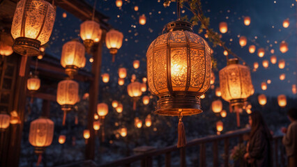 Lantern Release, Showcase the magical moment when lanterns are released into the night sky.