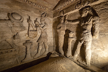 Inside view in the ancient  Catacombs of Kom el Shoqafa Alexandria Egypt - obrazy, fototapety, plakaty