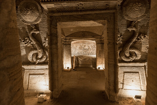 Inside view in the ancient  Catacombs of Kom el Shoqafa Alexandria Egypt