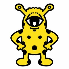 cartoon doodle monster on white background
