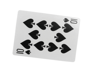 Flying playing card for poker and gambling, ten spade isolated on white, clipping path
