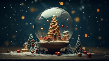 snow globe with a christmas tree and house inside. holiday gift and decoration