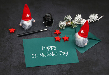 Greetings card with greetings for St. Nicholas Day: Happy St. Nicholas Day