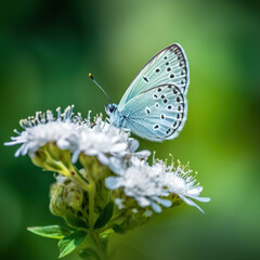 Obraz premium butterfly on a flower,Serene Beauty: A Blue Butterfly's Rest on a White Flower,white butterfly on a flower