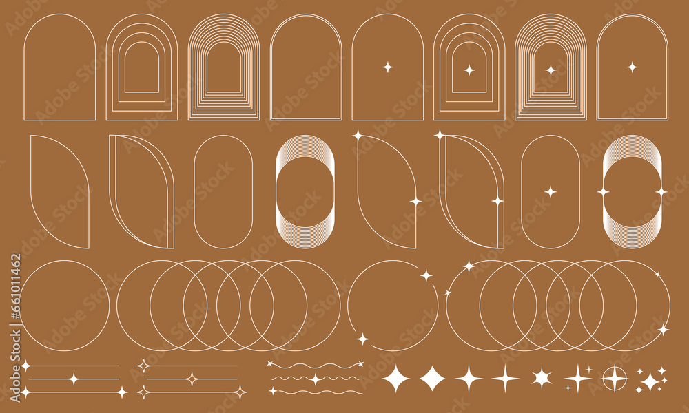 Aufkleber Modern minimalist aesthetic linear frames Retro stars starburst icons and minimalist frames and borders with twinkle star Vector trendy icons and symbol EPS 10