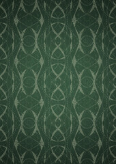 Hand-drawn unique abstract symmetrical seamless ornament. Bright green on a deep warm green with vignette of a darker background color. Paper texture. Digital artwork, A4. (pattern: p10-4e)