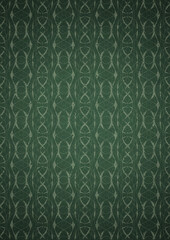 Hand-drawn unique abstract symmetrical seamless ornament. Bright green on a deep warm green with vignette of a darker background color. Paper texture. Digital artwork, A4. (pattern: p10-4f)