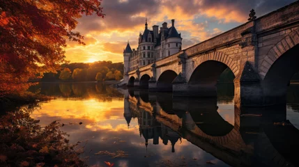 Fotobehang a castle on the river with bridges © jr-art