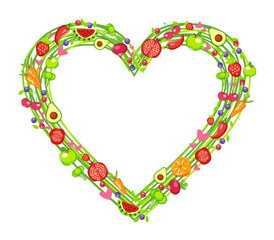 heart with vegetables and fruits
