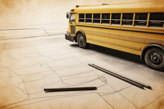 A picture of a school bus and a sketch of a line. Generative AI