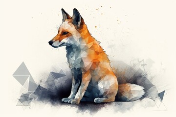 Artistic depiction of a geometric fox with a polygonal design. Generative AI