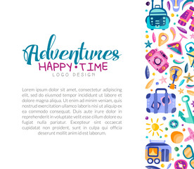 Travel and Adventure Banner Design with Journey Symbol Vector Template