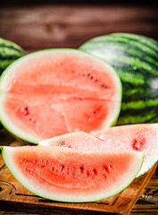 Sliced fresh watermelon .