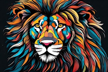 Abstract creative illustration with colorful lion black color - obrazy, fototapety, plakaty