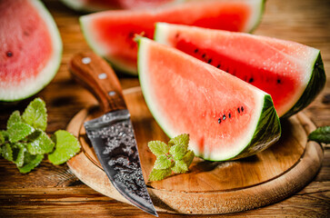 Sliced fresh watermelon .