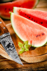 Sliced fresh watermelon .