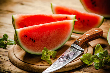 Sliced fresh watermelon .