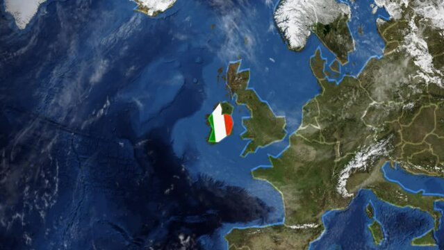 4K Globe Map of Ireland with a flag
