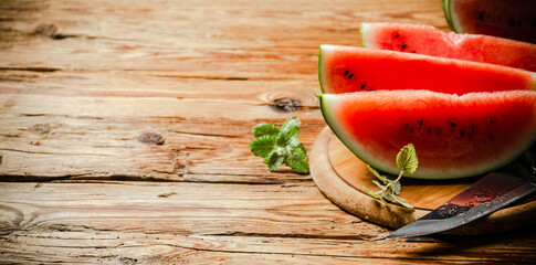 Sliced fresh watermelon .