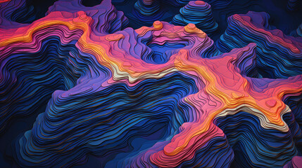 A psychedelic, dark abstract background reminiscent of a topographic contour map, infusing a sense of visual ecstasy and complexity. - obrazy, fototapety, plakaty
