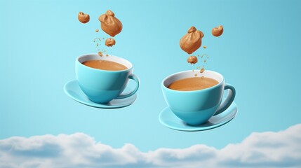 cup of coffee with smoke on blue background  generated by AI