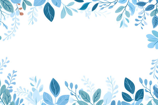Fototapeta Blue background framed by white and dark leaves creating an elegant border