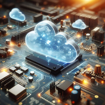 Cloud computing technology on circuit board.Futuristic cyberspace concept. Generative Ai